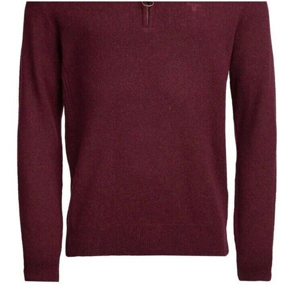 Barbour Essential Tisbury Men Sz Medium Dark Maroon/Ruby Half Zip Sweater - Picture 13 of 13